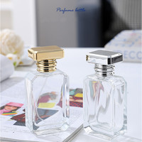 2024 bouteille de parfum de luxe transparente carrée de 50ml avec pulvérisateur à pompe pour les soins de la peau sérum crème gouttes pour les yeux