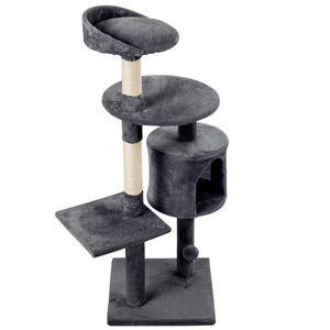 Arbre à chat, tour d'escalade pour chat, gris beige, en peluche, griffoir pour chats d'intérieur, jouet pour chaton avec maison et perchoir - Product Image 1