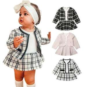 Vêtements pour enfants, printemps automne, ensemble de 2 pièces pour bébés filles, manteau à carreaux, robe tutu, ensemble de vêtements pour filles pour fête d'anniversaire - Product Image 1