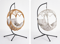 Fauteuil suspendu en osier style bohème, forme dôme à pétales ondulés, avec base croisée et coussin moelleux, pour terrasse, porche, balcon, jardin