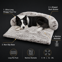 Canapé-lit pour chien en fausse fourrure shaggy, en forme de L, avec rembourrage en coton PP, base antidérapante, 9 couleurs, 5 tailles, OEM, marque privée, vente en gros, lavable en machine