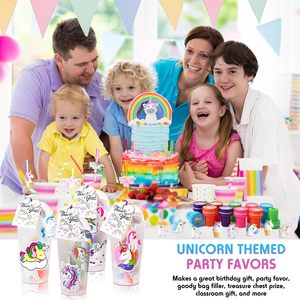 Qilery, juego de recuerdo de fiesta con temática de unicornio de 195 piezas, Incluye vasos de plástico reutilizables, pulseras bofetadas, pegatinas de tatuaje, adornos de cola - Product Image 5