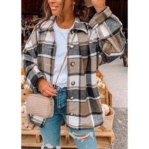 Women's Plaid Shacket Jacket Long Sleeve Button <b>Down</b> Flannel Boxy Fit Autumn Casual Coat Breathable Fashion Outerwear - Product Image 3