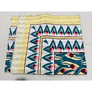 Hand Block Printed Kantha Cotton <b>Bedspread</b> Quilt Made With <b>Lightweight</b> Layers And Decorative Patchwork For Stylish Bedding - Product Image 2