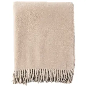 Luxury Pure 100% Mulberry Silk Throw 80%Silk 20%Cotton Natural Classical Super Soft 380GSM Taupe Silk Fleece Blanket with Fringe