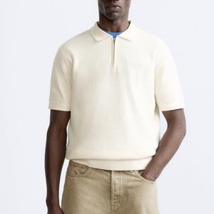 Camisa de Punto para Hombre, Alta Calidad, 100% Algodón, Cuello Polo, Diseño de Manga Corta, Suéter con Media Cremallera 1/4 - Product Image 4