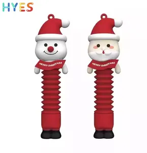 Huiye Christmas Cartoon Pop Tubes Gifts Flexible Decompression Toys Pressure Reducing Glow Telescopic Tubes Toys For Teenagers