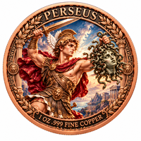 Pièces de monnaie rondes en cuivre pur 999 de 1 oz, série Mythologie Grecque Antique, Perseus, double face, en relief, artisanat métallique 3D coloré