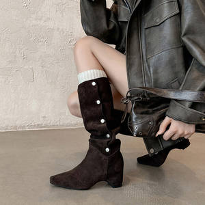 Botines de Tacón Medio con Plataforma, de Piel de Oveja Genuina de Alta Calidad, Modernos, Versátiles, de Color Sólido, Impermeables y Antideslizantes - Product Image 3