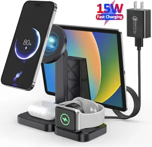 Y15S 15W Magnetic Multi All In One 4 in 1 Fast Charging Dock Station for iPhone Apple Watch AirPod iPad 4in1 Wireless Charger