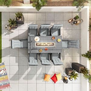 Gia đình lớn audu tibury tự nhiên 8 chỗ ngồi mây ngoài trời chỗ ngồi <span class=keywords><strong>wicker</strong></span> vườn ăn uống thiết lập với gas firepit bảng cho sân thượng - Product Image 5