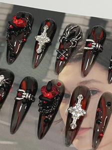 Ongles portables en résine faits à la main, style gothique sombre de luxe, haut de gamme, rouge foncé automne-hiver, manucure éclaircissante, couvrance totale, pur - Product Image 1