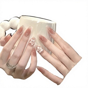 Uñas Postizas con Diseño de Flor de Hielo, Estilo Instagram, Sensuales, Combinables con Todo, Degradado de Color Rosa, Efecto Ojo de Gato, Elegantes, Hechas a Mano - Product Image 1