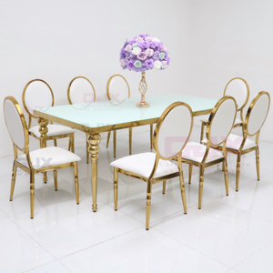 2025 venta al por Mayor moderno de lujo rectangular de vidrio de acero inoxidable boda Vip comedor sillas y mesas de fiesta para eventos venta - Product Image 5