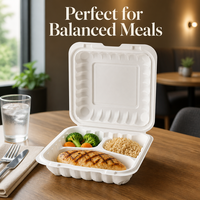 Contenants alimentaires jetables MFPP 9x9x3 pouces, 3 compartiments, 1200 ml, 40 oz, boîte bento carrée pour restaurant, à emporter, écologiques