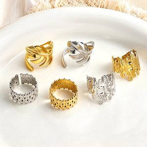 Wholesale Bulk Simple Non Tarnish Waterproof Jewelry Leaf 18k Gold Plated 304 Stainless Steel <b>Adjustable</b> <b>Rings</b> 2026 - Product Image 1