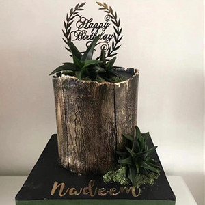 ท็อปเปอร์เค้กอะคริลิค ลายใบไม้ สีดำ ทอง ชมพู ฟ้า เงิน สำหรับตกแต่งเค้กในงานวันเกิด พร้อมข้อความสุขสันต์วันเกิด - Product Image 1