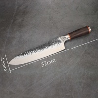 Couteau de cuisine en acier inoxydable à haute teneur en carbone, forgé et à lame martelée, avec manche en bois de rose massif, pour les cuisiniers à domicile