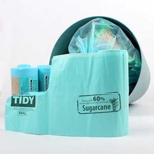 Sacs poubelles écologiques en canne à sucre, sacs poubelles verts en PE à base végétale avec bord ondulé, vente en gros personnalisée directe usine - Product Image 6