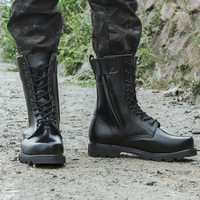 Sepatu Bot Kulit Taktis Zipper Hitam untuk Pria, Sepatu Bot Petugas Hutan, Tahan Lama dan Anti Selip