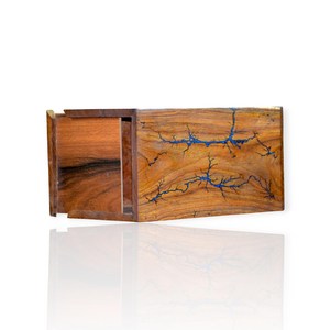 Compre una urna decorativa moderna de madera maciza con resina azul, urna conmemorativa de madera hecha a mano para uso funerario. - Product Image 2
