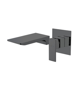 Robinet mélangeur mural carré gris bronze pour lavabo de salle de bain, corps en laiton, monocommande eau chaude et froide - Product Image 5