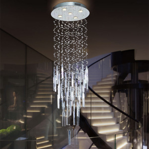 Lámpara colgante moderna de cristal K9, candelabros largos grandes para escaleras - Product Image 2