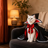 Costume d'Halloween pour animaux de compagnie, cape de style britannique à motif chauve-souris, cosplay pour chiens et chats, châle amusant avec chapeau (toutes saisons Hefei)