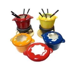 Gietijzeren Emaille Mini Raclette Kaasfondue Set