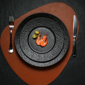 Plato de cerámica con textura de <span class=keywords><strong>arena</strong></span> negra, plato de bistec de mármol mate con diseño de flujo artístico, vajilla de moda para uso doméstico y restaurante - Product Image 5