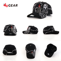 Topi Baseball 4ugear Custom 5-Panel Berstruktur Bordir Gothic dengan Logo Berhias Rhinestone, Model Snapback Gorras untuk Pria Wanita