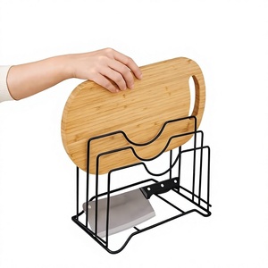 Support de couvercles en métal à double niveau avec porte-couteaux pour rangement de cuisine, design minimaliste, type sur pied, organisateur multifonctionnel - Product Image 1