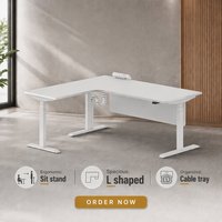 Bureau de direction en forme de L, réglable en hauteur, pour poste de travail de manager avec une surface de travail spacieuse