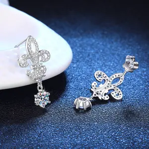 Großhandel feiner Schmuck 925 Sterling-Silber Charme Moissanit Diamant-Stift-Ohrring hochwertige Vollbohrung Krone Ohrring für Damen