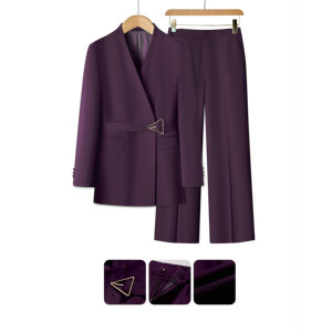 <span class=keywords><strong>Traje</strong></span> de Negocios de 2 Piezas <span class=keywords><strong>para</strong></span> <span class=keywords><strong>Mujer</strong></span>, Color <span class=keywords><strong>Azul</strong></span> <span class=keywords><strong>Marino</strong></span>, Ecológico, Transpirable, con Cinturón y sin Cuello, de Lana, con Acabado Exquisito - Product Image 4