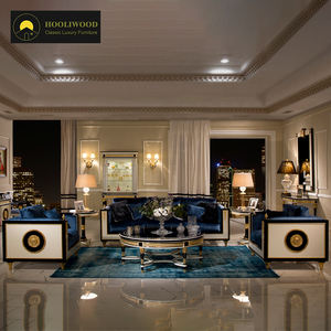 Sofá individual de terciopelo azul real de lujo, detalles dorados, adorno blanco, diseño clásico europeo, comodidad moderna, sofá de estudio para sala de estar - Product Image 4