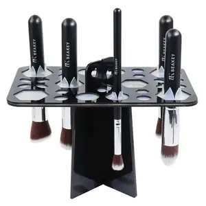 Black 28 Holes Makeup Brush Drying Rack Tree Air Tower Organizer cosmetic pop up display Folding Brush Holder