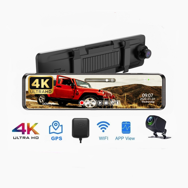 12 Inch Dash Cam Dual Lens 4K 3840*2160P Car DVR Camera WIFI GPS APP Sony Dashcam Front and Rear Night Vision Video Recorde