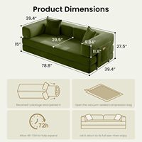 Canapé-lit pliant moderne 5-en-1 de 79'' avec dossier capitonné, pieds en métal, extensible, convertible, confortable, sans armature, en mousse modulaire