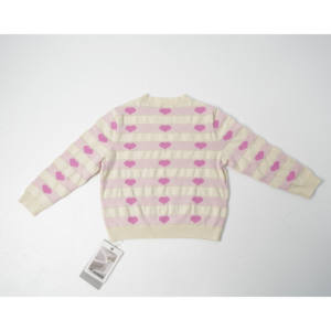 Automne mignon <span class=keywords><strong>pull</strong></span> tricoté pour col rond avec conception jacquard d'<span class=keywords><strong>amour</strong></span> rayé et logo arrière motif de dessin animé Style doux - Product Image 2