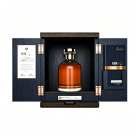 Boîte de présentation de whisky, de liqueur et de vin personnalisée, fabriquée à la main, design de luxe à double porte, boîte cadeau en bois, finition mate, estampillage doré pour le vin