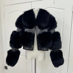 RX Furs, venta al por mayor, chaqueta de piel gruesa de invierno personalizada para mujer con cuello X-Long, abrigos de piel de zorro real con dobladillo desmontable cálido para mujer