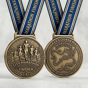 Médaille <span class=keywords><strong>de</strong></span> finisseur <span class=keywords><strong>de</strong></span> marathon en alliage <span class=keywords><strong>de</strong></span> zinc moulé sous pression, bronze antique, avec relief 3D personnalisé OEM, pour événement <span class=keywords><strong>de</strong></span> course urbaine - Product Image 3