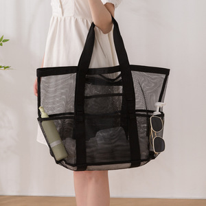 กระเป๋าเดินทางแบบตาข่ายสำหรับชายหาด แยกส่วนเปียกและแห้ง ความจุขนาดใหญ่ กระเป๋าเก็บของอเนกประสงค์สำหรับการเดินทาง - Product Image 3