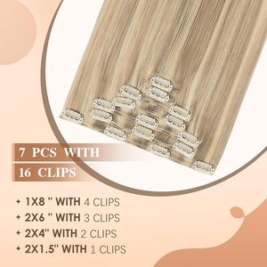 FUBILI 16 pouces 100g Double trame brésilienne Remy Extensions 7 pièces femmes <span class=keywords><strong>blond</strong></span> clair mis en évidence <span class=keywords><strong>blond</strong></span> <span class=keywords><strong>doré</strong></span> Clip-In <span class=keywords><strong>naturel</strong></span> - Product Image 3