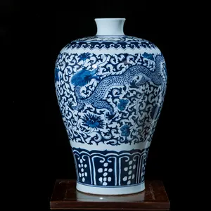 تجارة التجزئة العتيقة Qing الصينية طويل القامة 55 رسمت باليد الأزرق والأبيض