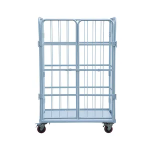 Warehouse Storage Trolley Metal Rolling Warehouse Roll Cage Cart Logistics Trolley With Door