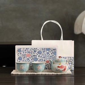 Flatstone Red Hand-painted Koi Blessed <b>One</b> Pot Two <b>Cups</b> Gift Box Set Household Ceramic Kung Fu Tea Set Holiday Accompanying - Product Image 1