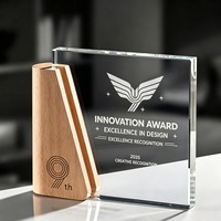 Trophée en verre gravé professionnel sur socle en bois pour récompense des employés et cérémonies d'entreprise – Trophées et récompenses – Trophée en bois