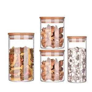 Bocaux de stockage Couvercle de conteneur et anneaux en silicone Volumes de spécifications multiples Verre de gros en borosilicate avec nourriture en bambou